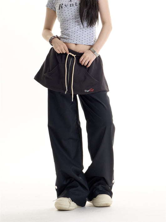 Pantalones Casuales Estilo Retro Americano con Diseño Falda Superpuesta - Image 12