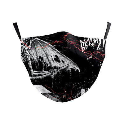 Black double-layer dust mask with a steampunk skull clown digital print, featuring gears, rivets, and a zipper. - Image 19