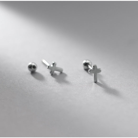 Aretes de Plata Esterlina 925 Diseño Cruz para Mujer