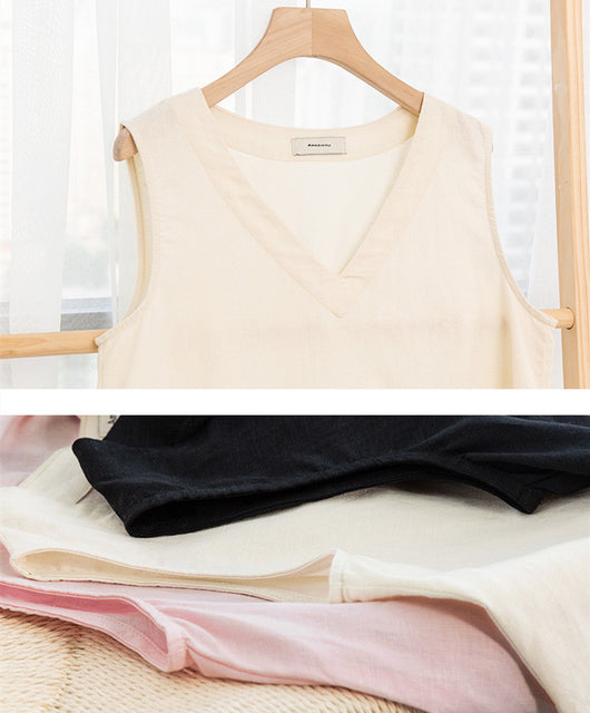 Blusa de Lino Puro Escote V sin Mangas para Mujer - Image 19