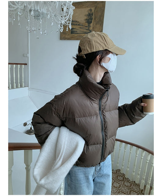 Chaqueta Acolchada Corta con Cuello Alto Estilo Americano para Mujer - Image 18
