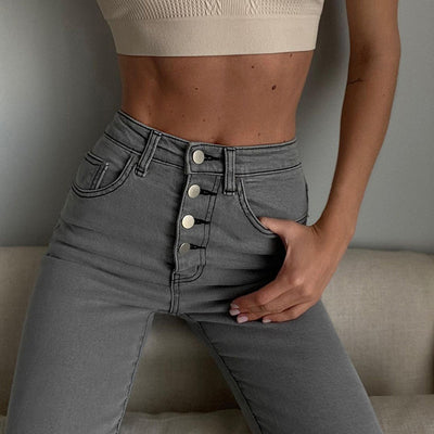 Jeans Negros Rectos con Detalles Expuestos para Mujer - Image 8
