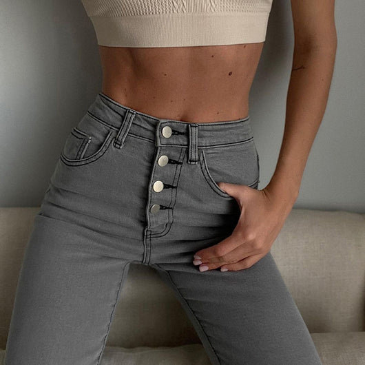 Jeans Negros Rectos con Detalles Expuestos para Mujer - Image 8