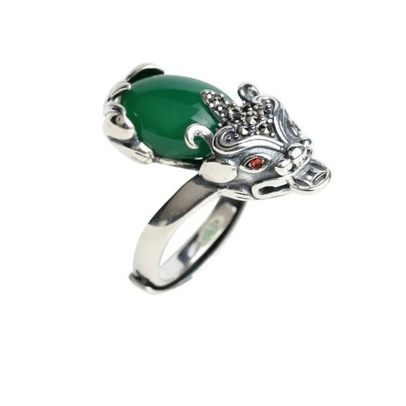 Anillo Vintage Granate Rojo en Ágata Calcedonia para Hombre y Mujer