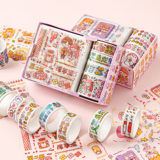 Set de Stickers Adhesivos Infantiles con Diseños Animados y Cinta Decorativa