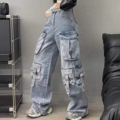 Pantalón Vaquero Vintage Estilo Callejero Americano con Múltiples Bolsillos - Image 9