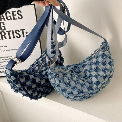 Bolsa de Hombro Underarm Denim con Diseño Cuadrícula Escocesa - Image 3