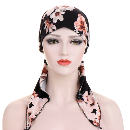 Turbante con Cola Curva y Flores - Gorro Tipo Pullover - Image 33