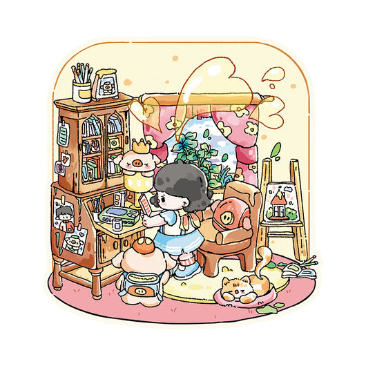 Diy Notebook Decompression Stacking Miniature Sticker set featuring a cute cartoon hot pot shop scene with animal characters. - Image 5
