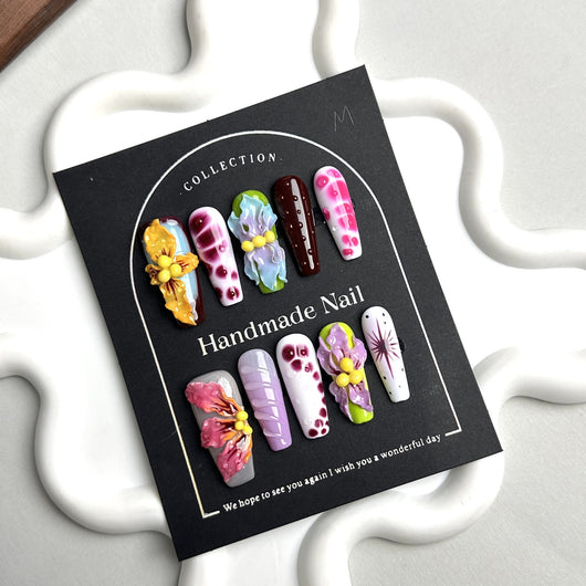 Uñas Postizas 3D con Diseño Floral Tallado Artesanal - Image 11