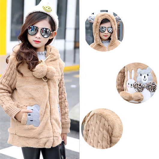 Chaqueta de Algodón con Detalles de Pelaje Sintético para Niñas - Image 4