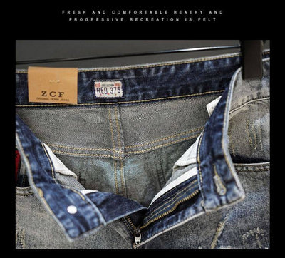 Pantalones Cortos Denim Rotos con Dobladillo Fuzzy - Estilo Retro Trendy para Hombre - Image 17