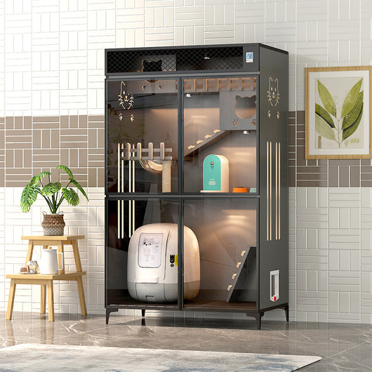 Casa Doble de Madera para Gatos con Diseño Moderno - Image 10