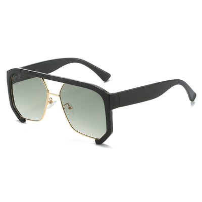 Black frame large rim hip hop sunglasses with gradient purple lenses and a gold-tone double bridge. - Image 4