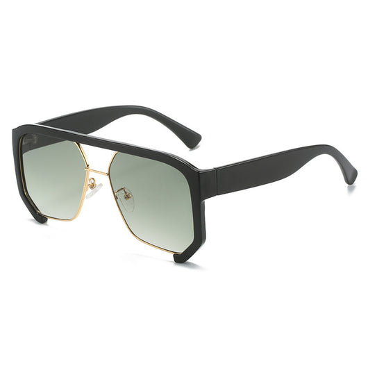 Black frame large rim hip hop sunglasses with gradient purple lenses and a gold-tone double bridge. - Image 4