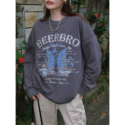 Suéter Pullover Niña con Bordado Mariposas Retro Americano - Image 6