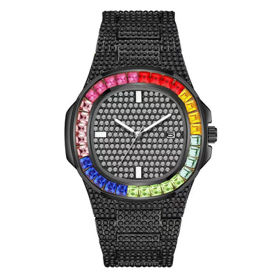 Reloj de Pulsera Cuadrado de Acero con Diamantes Incrustados y Calendario - Image 7