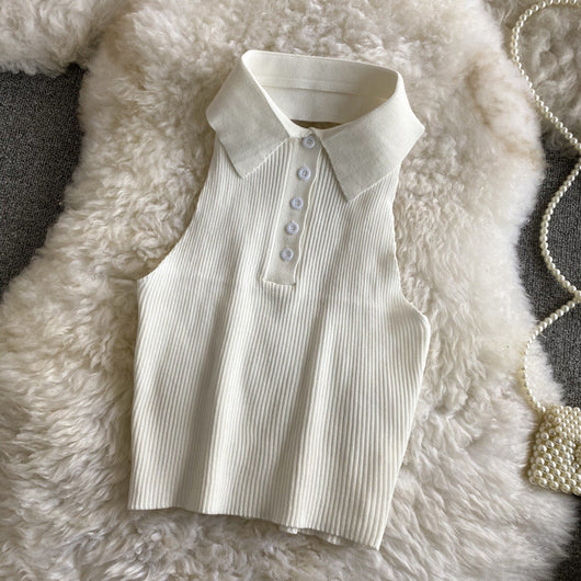 Camiseta Halter Cuello Polo Blanco Puro - Image 3