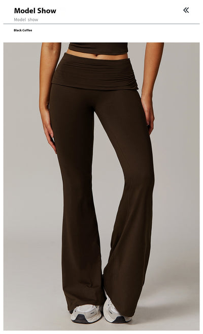 Pantalones Yoga Deportivos Talle Alto con Pliegues y Bota Acampanada - Image 10
