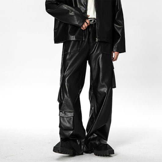 Pantalones de Cuero PU Retro Americano Holgados y Rectos para Hombre - Image 2