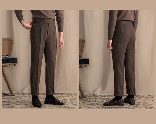 Pantalón Tweed Clásico Británico Cintura Alta Corte Recto Patrón Espiga - Image 5
