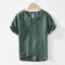 V-Neck Linen T-Shirt - Retro Style Short Sleeve