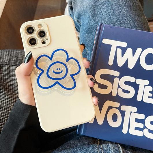 Funda de Silicona Suave para Móvil con Soporte y Diseño de Flores Azules - Image 7
