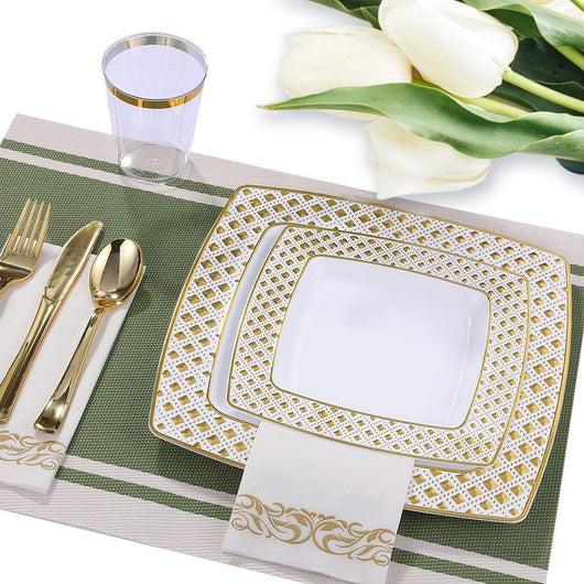 Bandeja Cuadrada de Plástico con Borde Dorado y Detalles Diamantados - Image 35