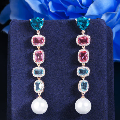 Aretes de Perla con Borla Degradada de Color - Image 3