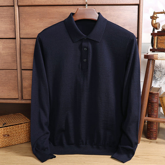 Polo de Lana Fina Merino para Hombre - Camisa de Manga Larga Elegante - Image 8