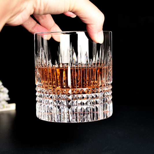 Vaso de Whiskey de Cristal Tallado a Mano - Diseño Lujo Ligero con Boca Ancha