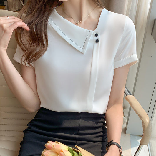 Blusa Chiffon Escote V Efecto Reductor Estilo Occidental - Image 3