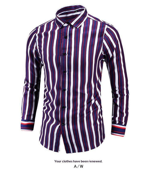 Camisa Manga Larga a Rayas Estilo Coreano para Hombres Jóvenes - Image 19