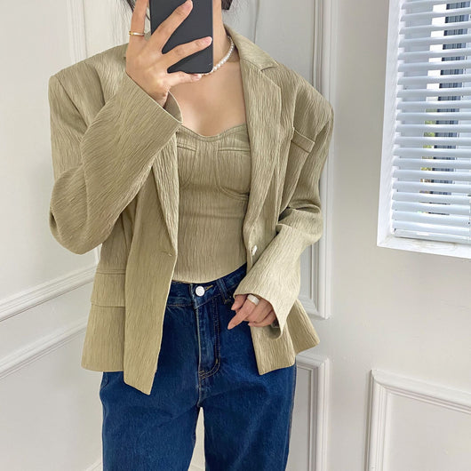 Conjunto de Dos Piezas: Top Tubo Texturizado con Blazer - Image 2