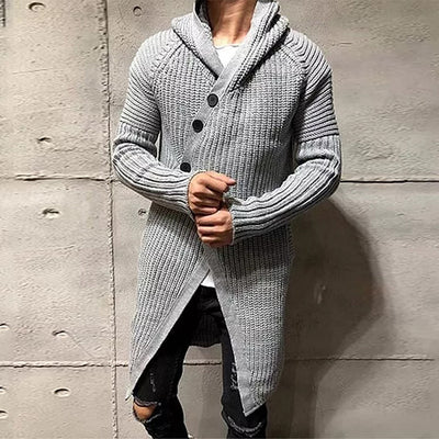 Suéter Abrigo Largo con Capucha para Hombre Botones Color Sólido - Image 5