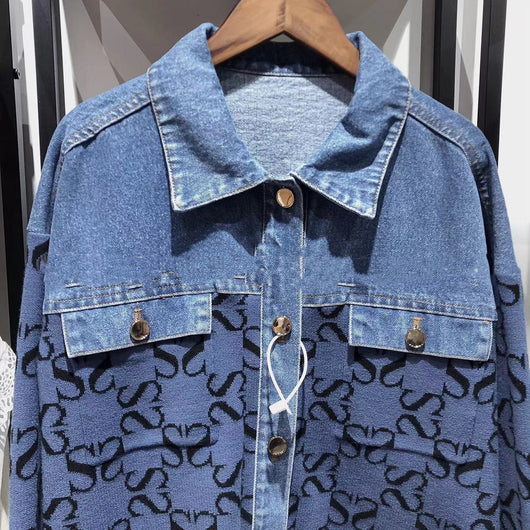 Chaqueta Tejida Denim Jacquard con Costuras Vintage - Comodín para Mujer - Image 8