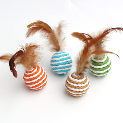 Eight colorful sisal cat scratching balls in purple, teal, hot pink, and yellow stripes on a white background. - Image 7
