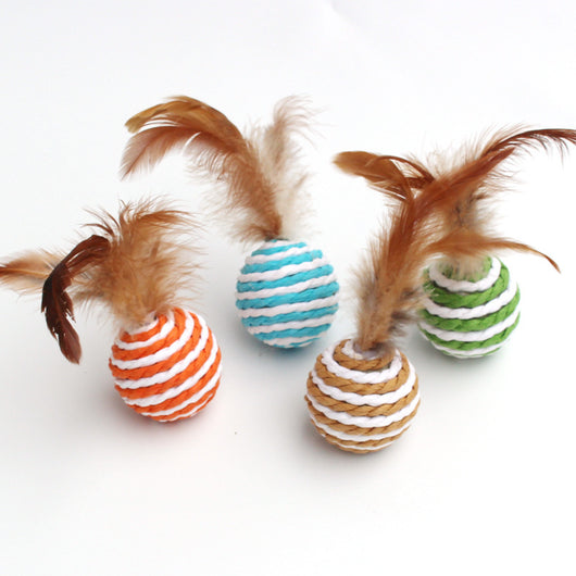 Eight colorful sisal cat scratching balls in purple, teal, hot pink, and yellow stripes on a white background. - Image 7