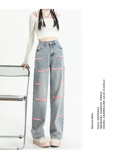 Jeans Rectos con Bordado de Letras Europeas - Image 7