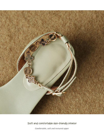 Sandalias de Cuero con Punta Cuadrada y Tira Ajustable - Talón Bajo Talla Grande y Pequeña - Image 12