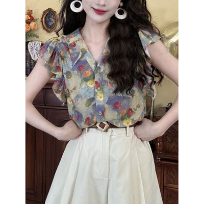 Blusa Elegante Retro con Escote en V para Mujer - Image 2