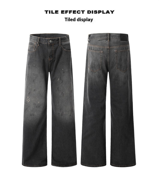 Jeans Rectos Anchos con Efecto Desteñido y Salpicaduras de Tinta para Mujer - Image 10