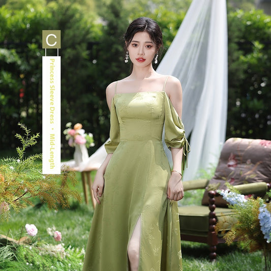 Vestido de Dama de Honor Verde Estilo Nacional