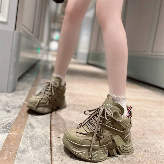Zapatos Deportivos Casuales para Mujer con Cordones de Cuero y Suela Gruesa Acolchada - Image 2