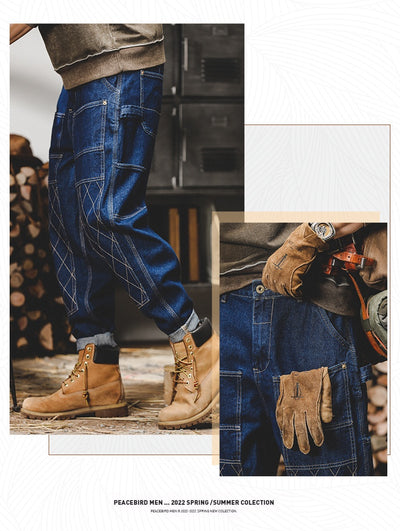 Pantalones Vaqueros Retro Holgados para Hombre con Costuras Brillantes - Image 12
