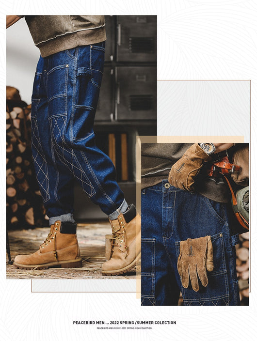 Pantalones Vaqueros Retro Holgados para Hombre con Costuras Brillantes - Image 12