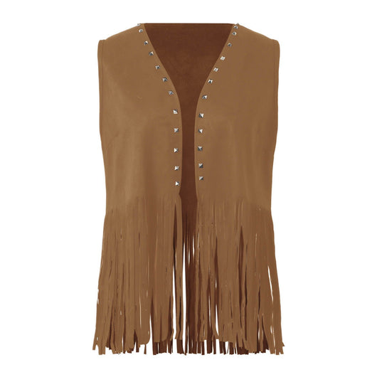 Chaqueta de Gamuza sin Mangas con Flecos y Remaches para Mujer - Image 8