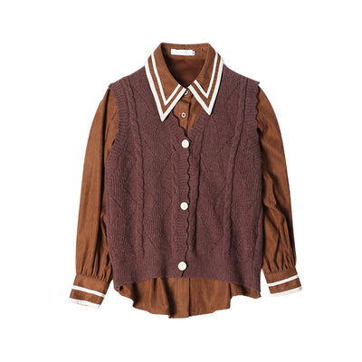 Conjunto Preppy de Camisa y Chaleco de Color Sólido - Image 10