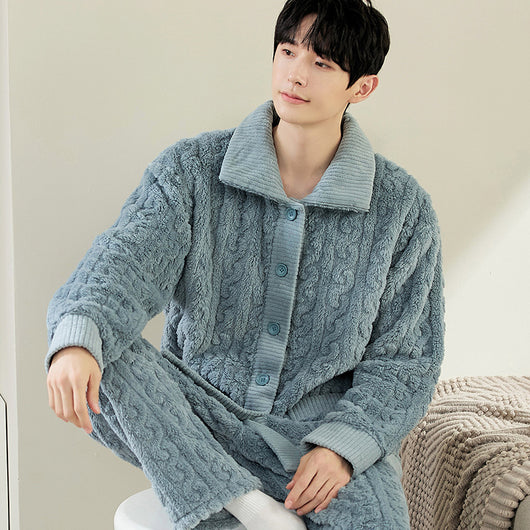 Cardigan Pijama de Forro Polar para Hombre - Abrigo Cálido Coral - Image 8