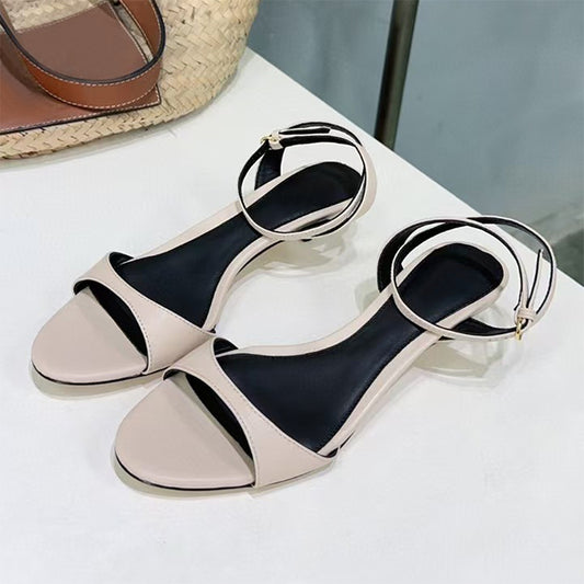 Sandalias Retro de Cuero con Tacón Kitten - Estilo Francés Abierto